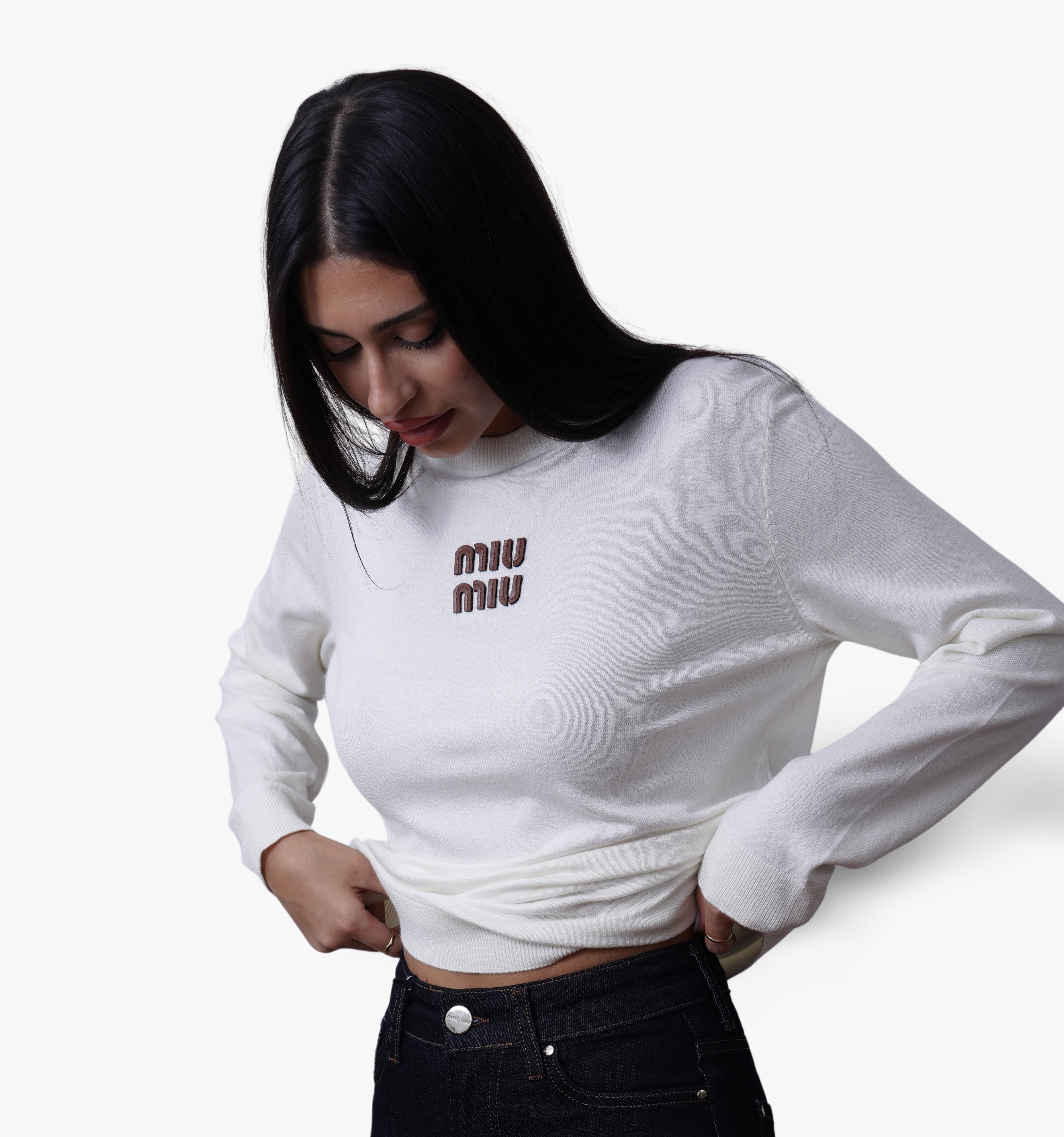 Miu Miu White Logo Knit Sweater