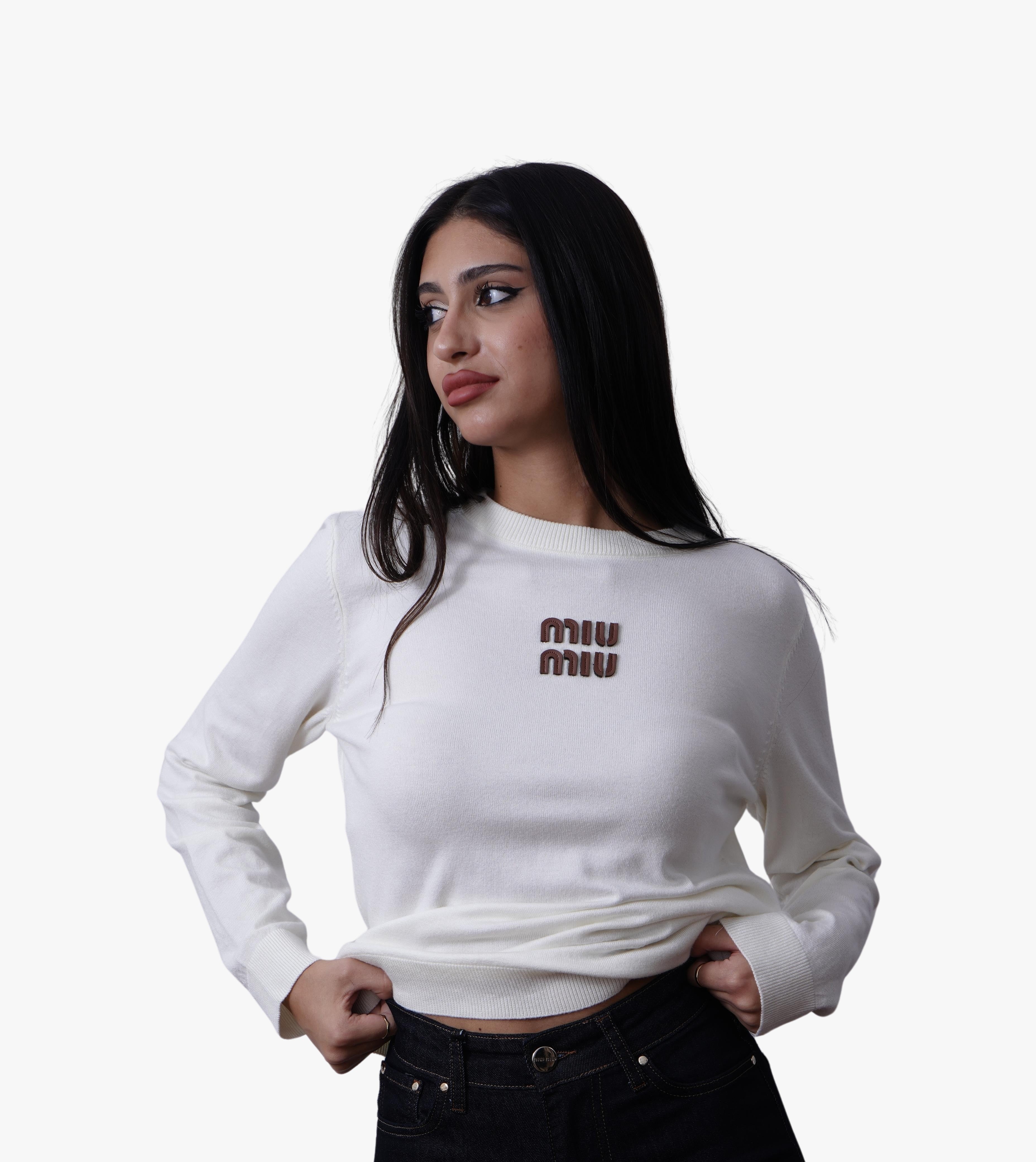 Miu Miu White Logo Knit Sweater