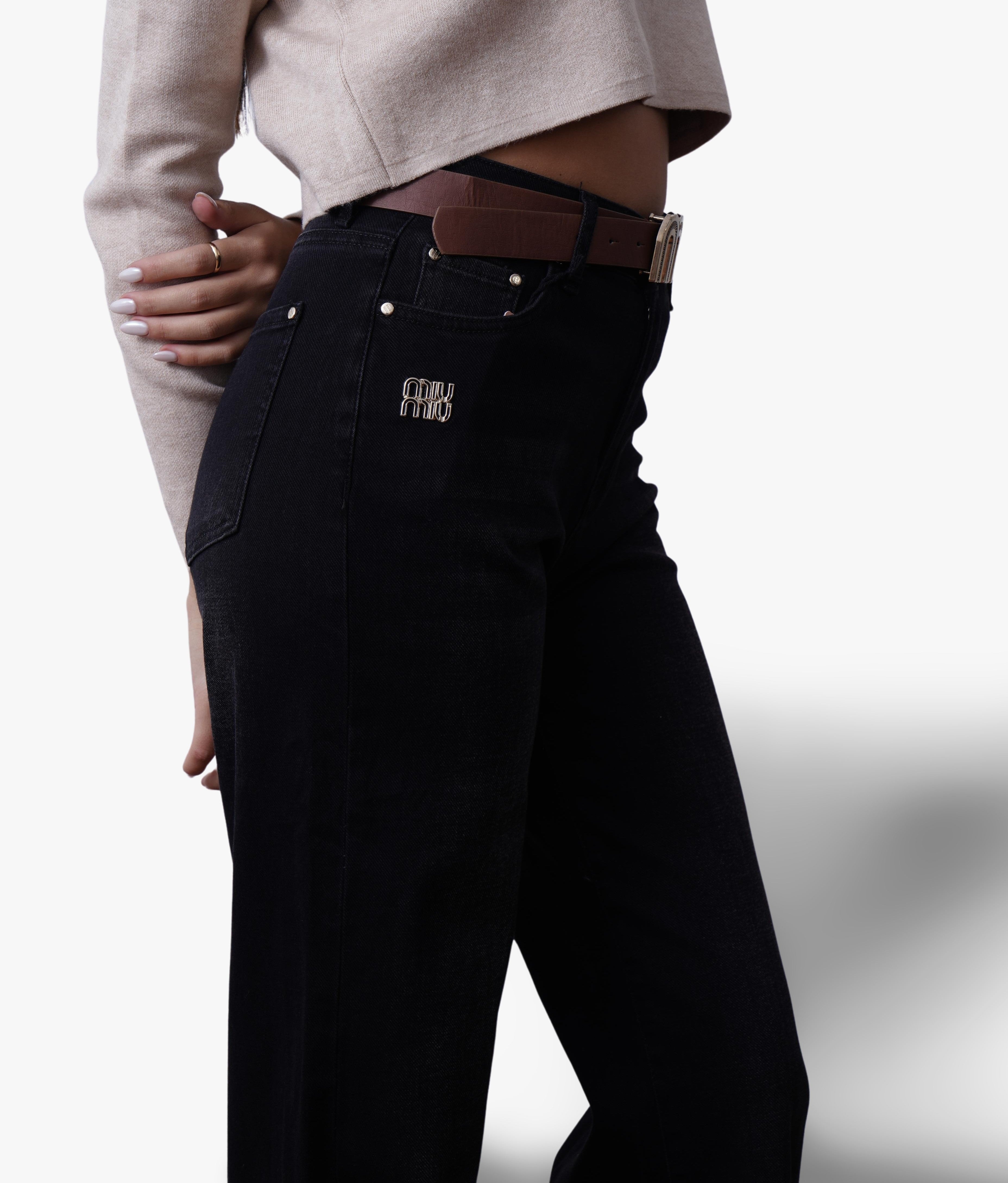 Miu Miu Black Denim Jeans with Logo Belt