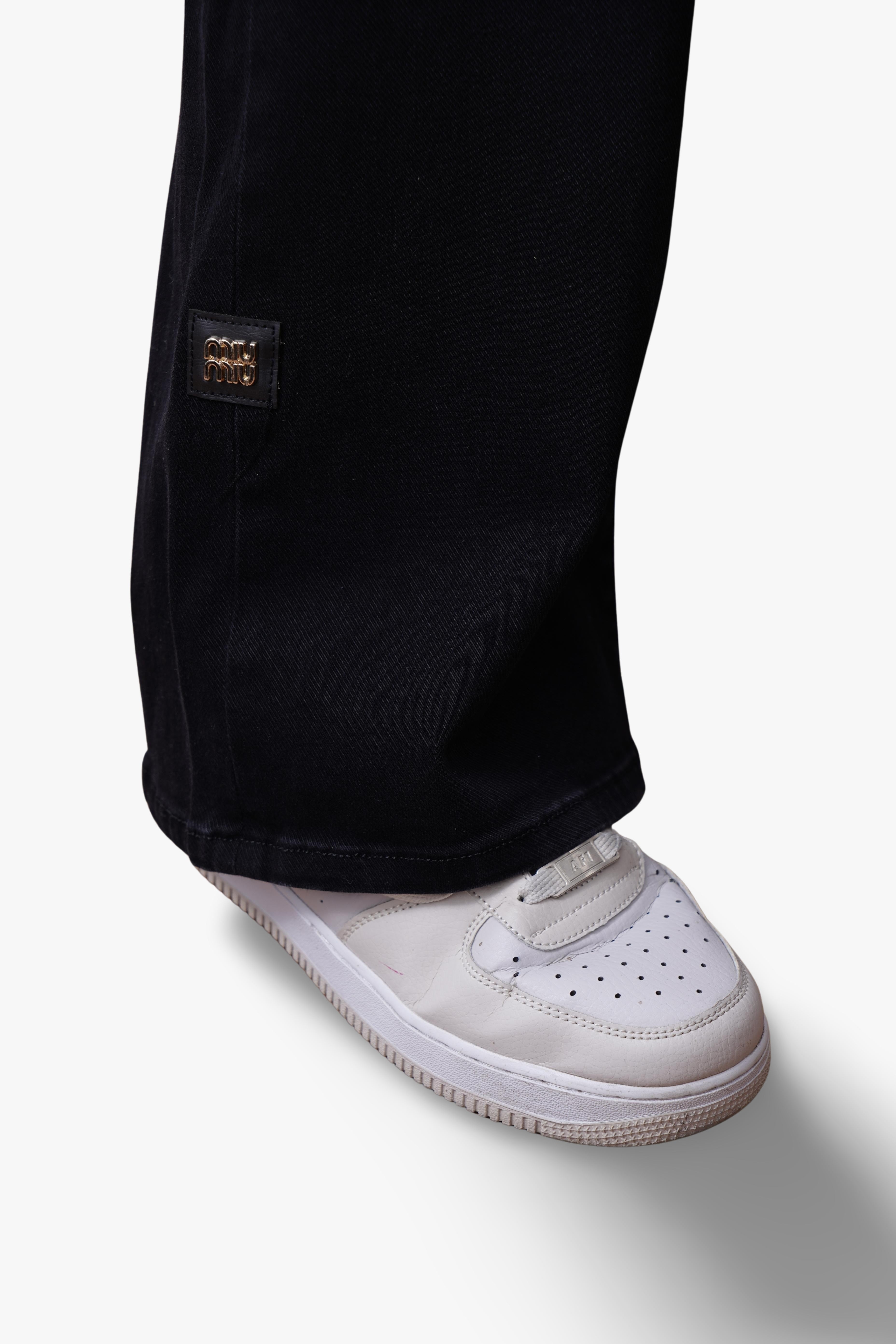 Miu Miu Black Denim Jeans with Logo Belt