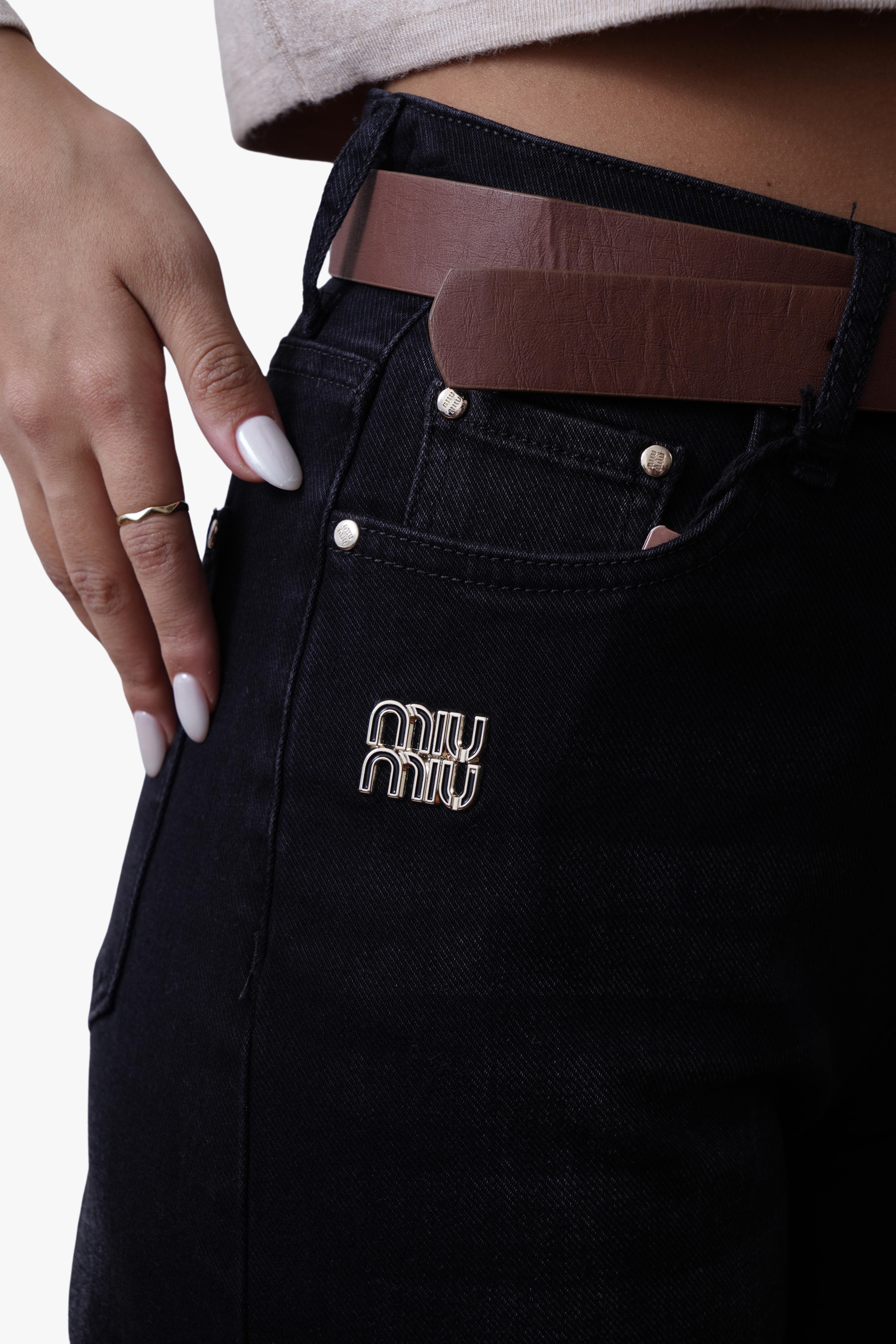Miu Miu Black Denim Jeans with Logo Belt