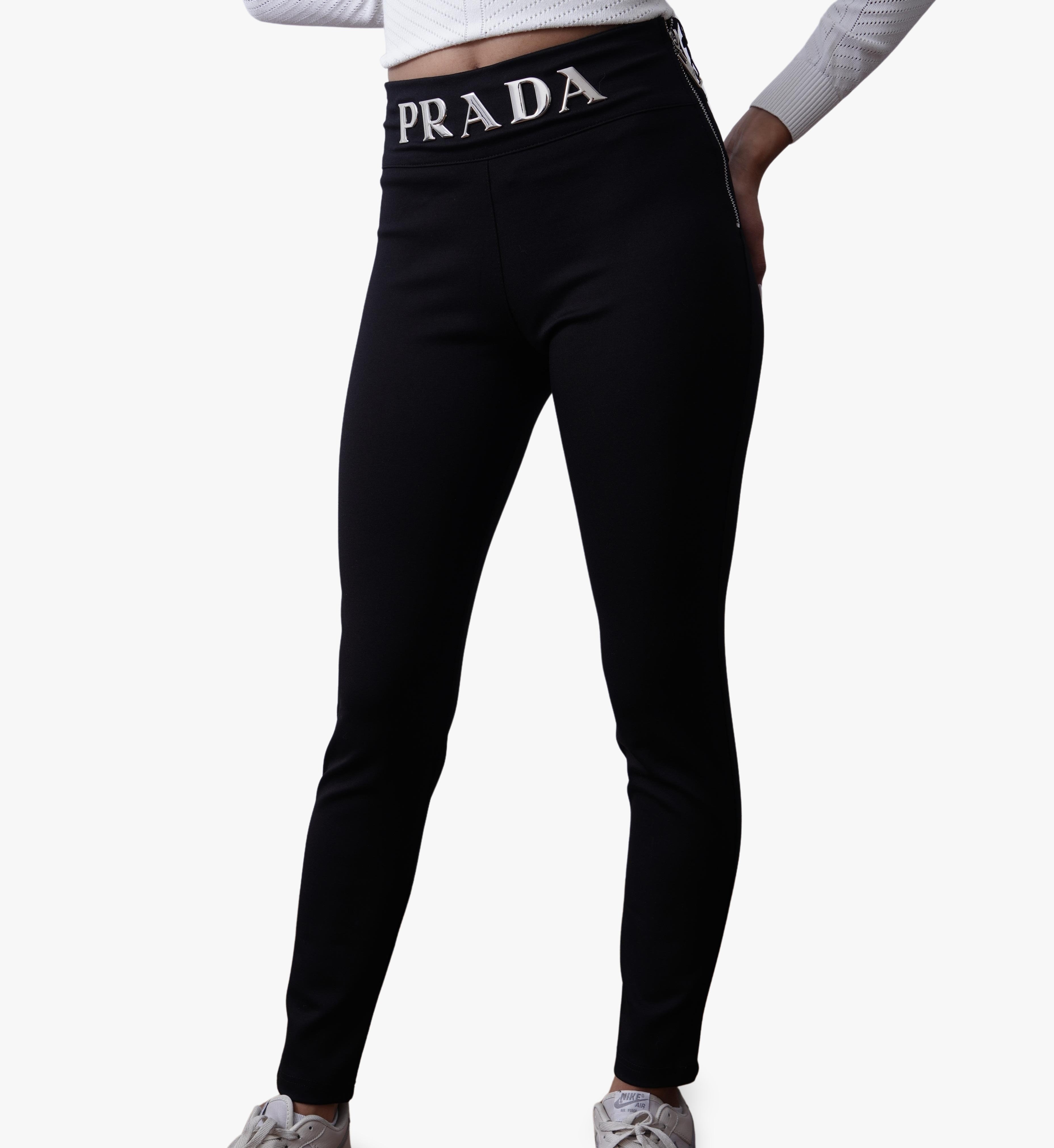 Prada High-Waist Logo Pants