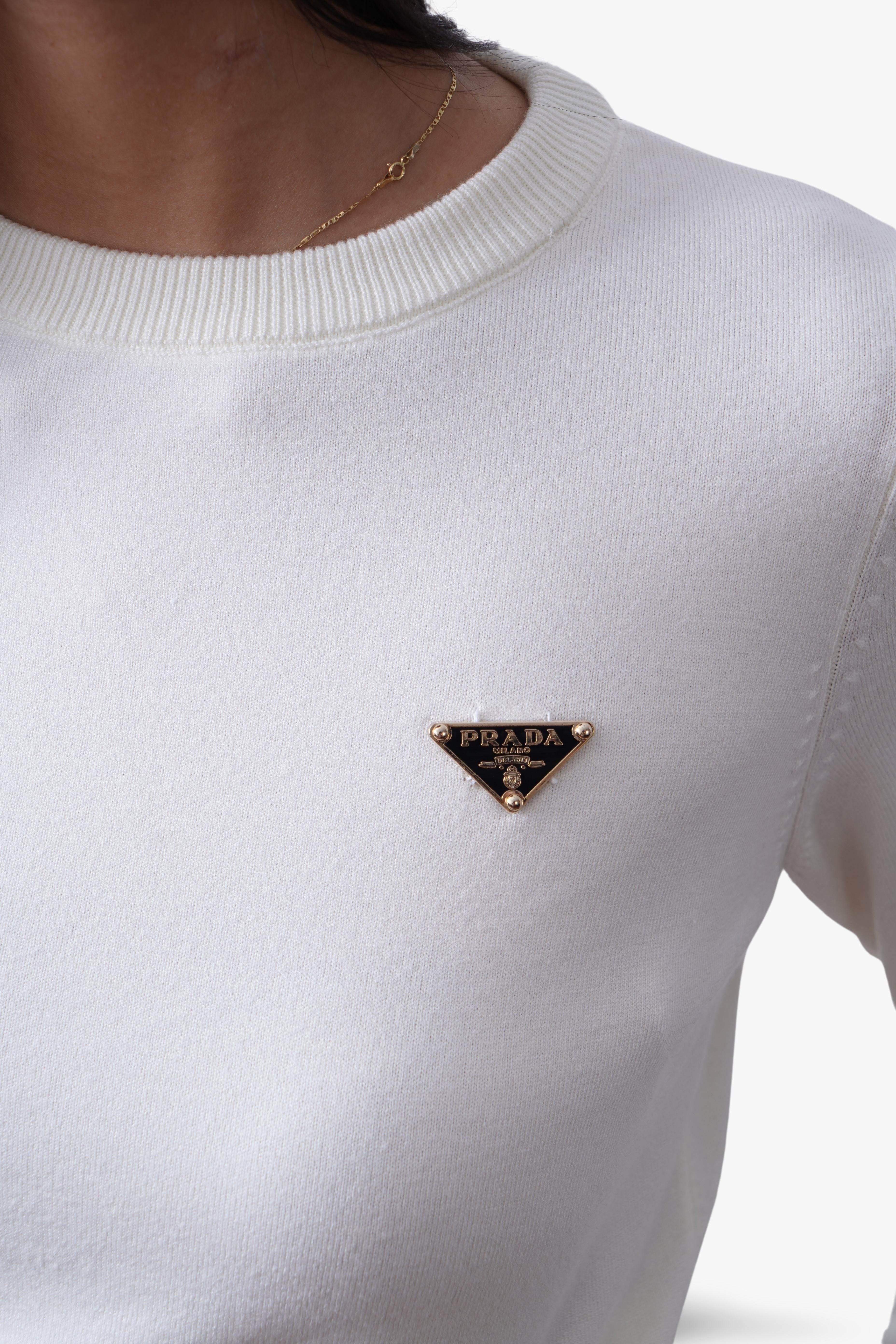 Prada Long-Sleeve Off-White Knit Top