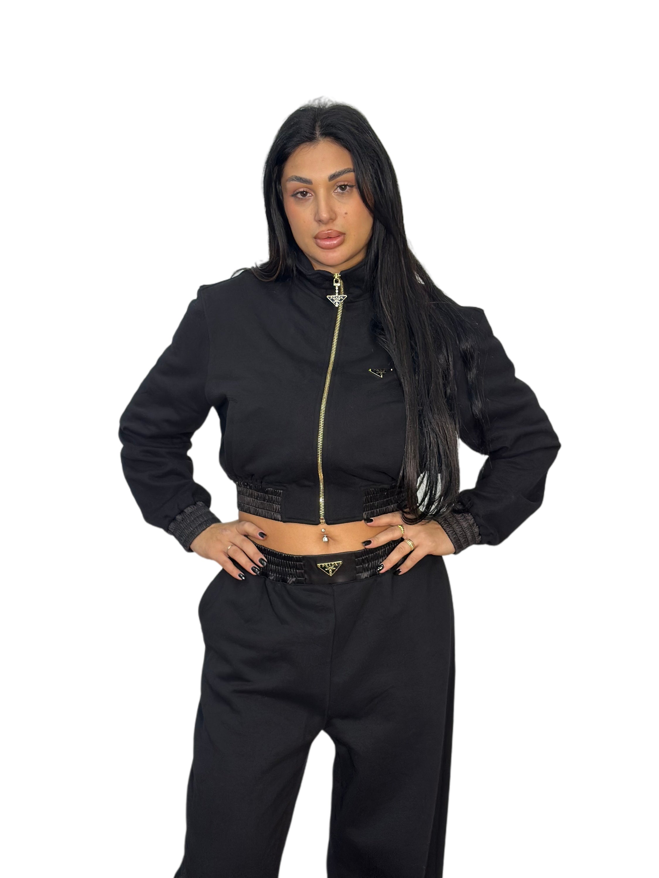 Prada Black Cropped Tracksuit Set