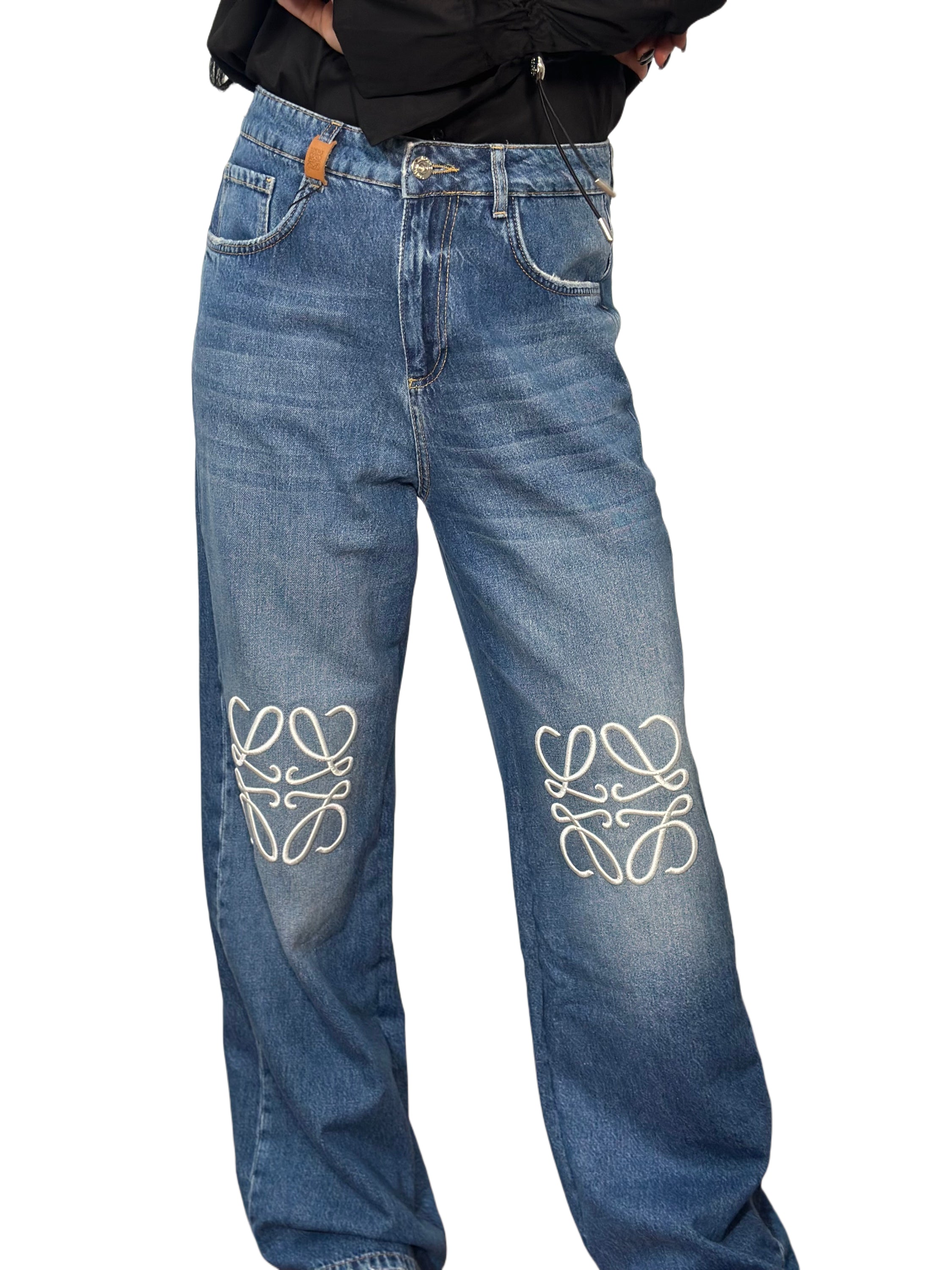 Loewe Embroidered Wide-Leg Denim Jeans